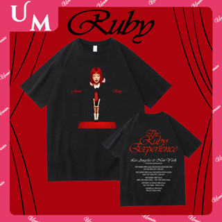 Kpop JENNIE Ruby “紅寶石體驗”演唱會商品棉質簡約 T 恤中性複古印花短袖上衣加大碼時尚休閒百搭襯衫 T
