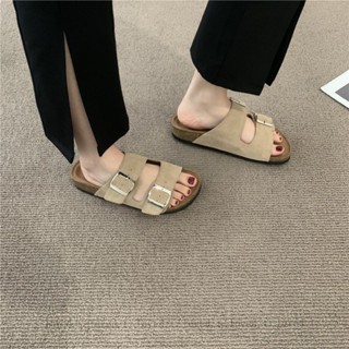 防滑拖鞋 厚底涼拖鞋 防滑涼鞋 果洛菲時尚絨麵涼拖鞋女夏潮外穿一字軟木拖鞋男女大尺碼情侶沙灘鞋