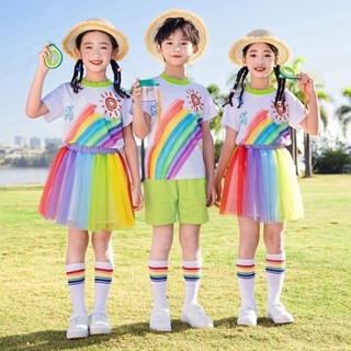 兒童啦啦隊表演服小學生運動會服裝班服幼兒園蓬蓬裙彩虹六一合唱4.21