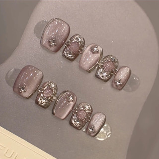 available 手工穿戴甲 Nail Patch 美甲貼片 穿戴甲 【布契拉提】穿戴魔鏡粉貓眼純手工光療美甲短版美甲