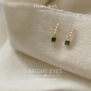 Dream Spark｜珍珠祖母綠鋯石S925針14K女士耳環