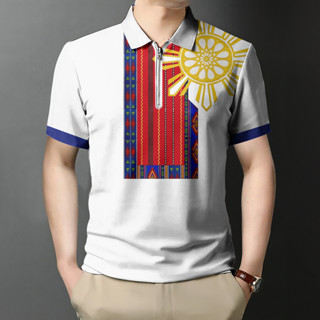 夏季男士短袖拉鍊polo衫菲律賓傳統服裝超大休閒上衣