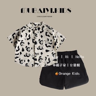 Orange Kids🍊【80-130】男童套裝 透氣柔軟衣服帥氣 兒童襯衫 卡通寬肩男寶短袖短褲套裝 男寶夏裝 童裝男