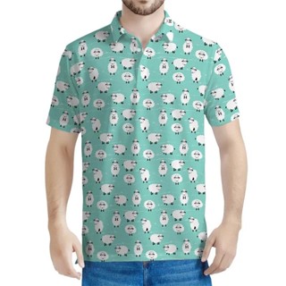 卡通羊圖案 Polo 衫男士夏季街頭短袖休閒超大 T 恤兒童 3d 印花動物 T 恤