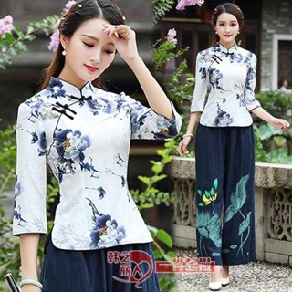 初色 服飾 繡花漢服女 原住民服飾 中式女裝套裝復古改良上衣中國風旗袍茶服漢服夏裝女改良唐裝民國