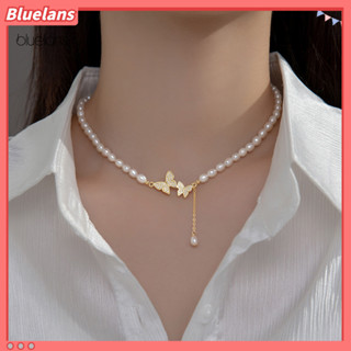 Bluelans 女士項鍊手工復古蝴蝶吊墜鎖骨高檔裝飾不褪色時尚仿珍珠蝴蝶項鍊派對飾品