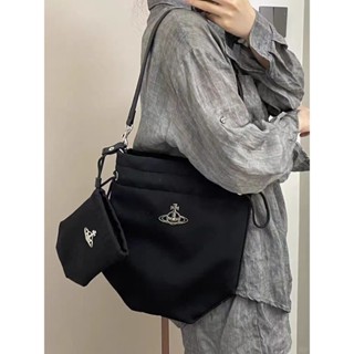 Vivienne Westwood 新款土星尼龍抽繩帆布水桶包百搭通勤包