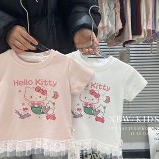 25-04新品發佈 促銷 直髮 2025新款純棉夏季印花女童上衣可愛蕾絲洋氣甜美短袖T恤上衣