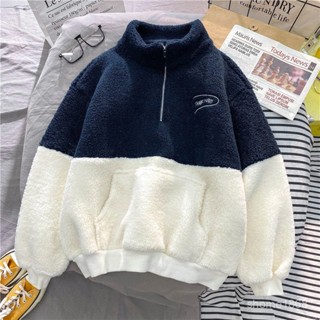 【奇奇樂百貨店】羊羔絨高領半拉鏈套頭 衛衣 大學T 帽T 女秋冬加絨加厚寬鬆長袖上衣潮ins