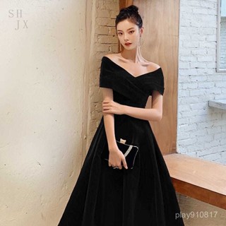 [生活精選]黑色顯瘦晚禮服女新款赫本風宴會年會氣質高階感主持人連衣裙春酒尾牙洋裝