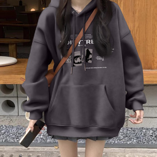 【可可李】大學t帽t深灰色連帽 衛衣女秋薄款小眾寬鬆 早秋上衣寬鬆oversize 薄款刷毛外套