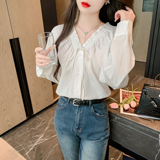 純棉中長款白色襯衫女長袖秋季寬鬆顯瘦大碼襯衣外穿打底新款上衣