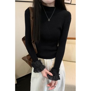【HOT 本舖】 實拍秋冬小香風毛衣針織打底衫女內搭獨特別致喇叭袖上衣