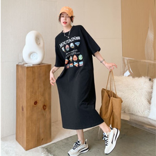 女生睡裙 韓版ins風睡衣 oversize 短袖寬鬆大尺碼可外穿長裙 女版居家睡衣裙