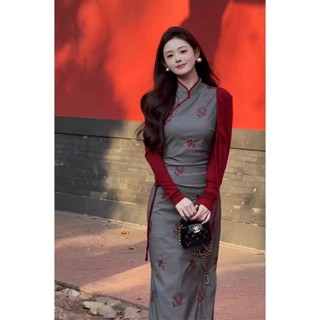 相思遙新中式旗袍洋裝針織紅色小外套春氣質國風套#相思遙新中式旗袍洋裝針織紅色小外套春氣質國風套