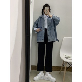 【Season Wardrobe】秋冬2024新款大碼胖妹妹mm寬鬆復古牛仔外套女顯瘦百搭上衣兩件套