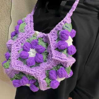 手工斜揹包成品 包包少女洋氣斜跨包百搭毛線針織手工編織包diy