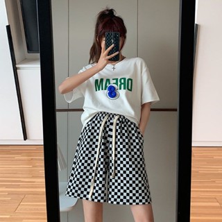 黑色草莓女裝館✨2025棋盤格五分褲女夏季薄款情侶休閒闊腿褲運動短褲潮ins💕