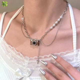 復古時尚相機十字架吊墜項鍊女士女孩 Y2K 時尚仿珍珠鍊鎖骨鏈首飾禮物