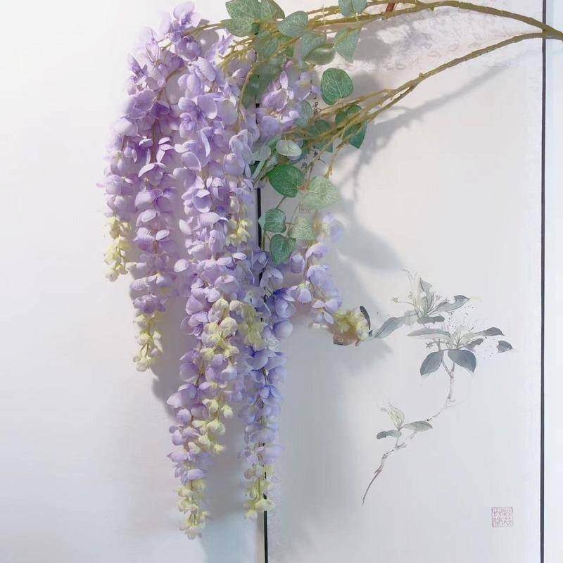 ~模擬花新品熱賣~模擬6叉阿勃勒巨型紫藤花長枝假花絹花藤拍照佈景道具婚慶裝潢花