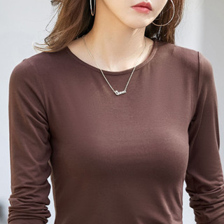 愛依依 上衣 長袖T卹 打底衫 小衫 S-2XL 新款莫代爾圓領內搭緊身長袖t卹百搭上衣-1244.