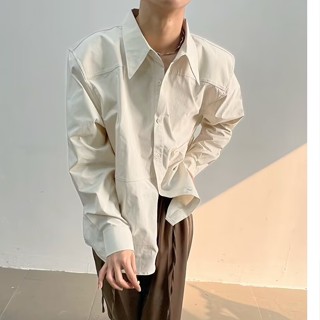 【HOT 本舖】男裝 法式質感長袖襯衫男韓版寬鬆純色襯衣高級感氣質潮牌慵懶寸衫上衣