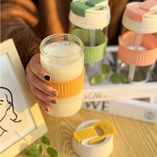 雙飲玻璃水杯女便攜吸管杯杯子風可愛豆漿牛奶杯咖啡杯隨行杯20250408