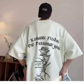 【當天出貨！高品質】重磅麂皮絨短袖T恤美式復古短袖夏季寬鬆上衣男潮牌oversizet恤夏季高階感上衣半袖圓領五分袖T恤