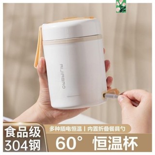 臺灣發貨 中恆溫早餐杯600m 304不鏽鋼可插電車用usb保溫湯杯 粥杯 便攜水杯 加熱飯盒 便攜不鏽鋼燒水杯