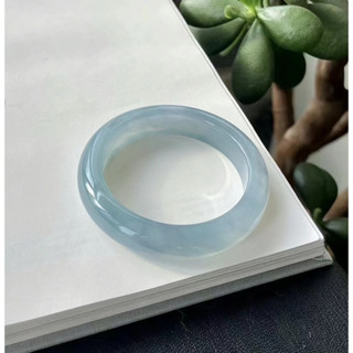 【現貨】正品手鐲禮物冰種女款玉手鐲氣質藍水藍底飄綠正圈鐲翡翠玉鐲子