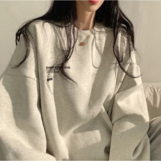 slowly衣客 現貨 純棉圓領衛衣 oversize 大學T 長袖 潮流衣服 刷毛 秋冬女裝 大學T女 冬天衣服