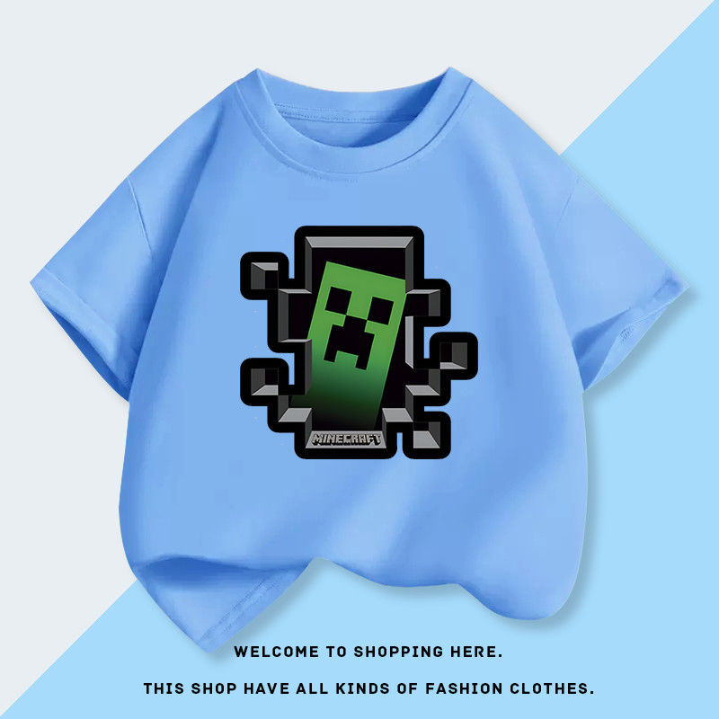 台灣出貨 麥塊短袖 麥塊兒童衣服 我的世界衣服 苦力怕短袖 苦力怕T恤 遊戲卡通可愛男童兒童裝T恤短袖女童款學生半袖衫