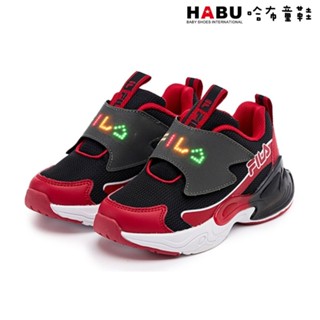 【FILA KIDS】斐樂 小童 慢跑鞋 運動鞋 燈鞋 黑紅 7-J412Z-021｜哈布童鞋