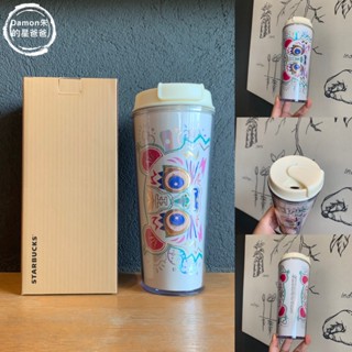 星巴克2022虎年生肖水杯白色473ml古早老虎款塑膠隨行咖啡杯子