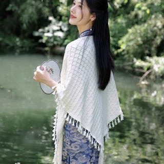 Cost[現貨]【7.3萬人收藏】流蘇披肩丨針織優雅蕾絲素色圍巾百搭旗袍配飾女外套復古氣質薄款