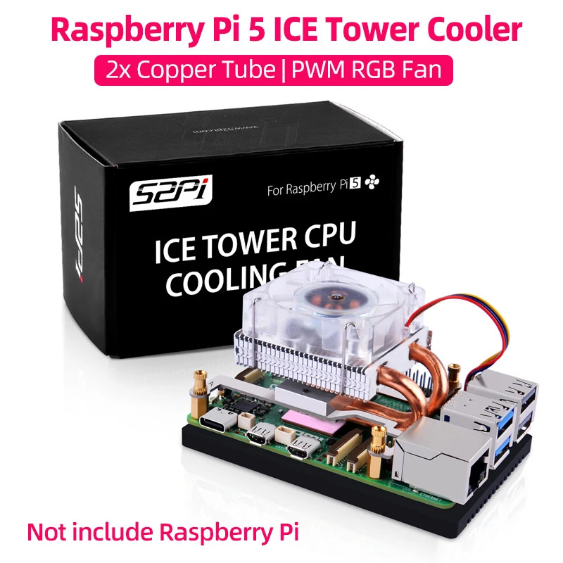 Raspberry Pi 5 Ice Tower 冷卻風扇 RGB LED 燈銅管鋁翅片薄型適用於 RPI 5 Pi5