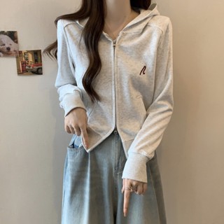 實拍大碼雙拉鏈衛衣開衫女連帽長袖外套秋季美式短款寬鬆顯瘦上衣