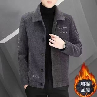 新款 毛呢大衣外套男短版秋冬季加厚款毛呢夾克男士韓版休閒上衣緊身冬