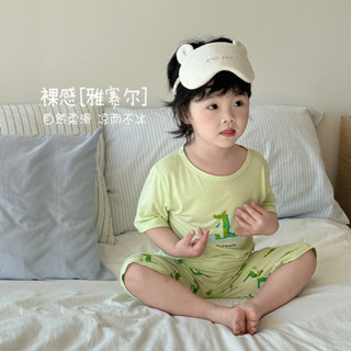 【HOT 本舖】童裝 兒童睡衣男孩夏季薄款2025新款冰絲清涼A類七分袖套裝寶寶空調服
