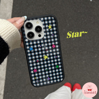 現貨七彩星黑色格子手機殼相容 iPhone 16 15 14 13 Pro Max iPhone16 防震亞克力後蓋外殼