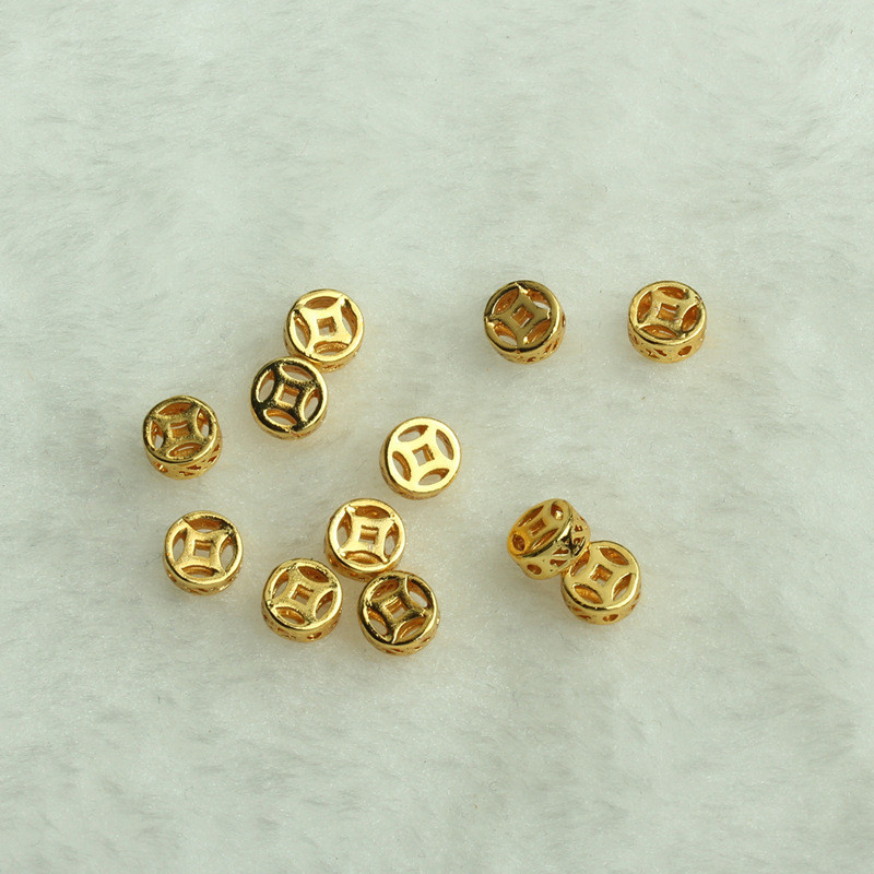 宏雲Hongyun-tl- (20pcs/份)- 18k包金鏤空銅錢隔珠 diy手工飾品配件 金色項鍊手鍊串珠隔片材料