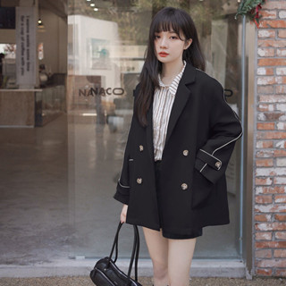 外套 Ins韓版黑色西裝外套風衣長版外套oversize春秋穿搭寬鬆休閒外套大尺碼女裝 10938