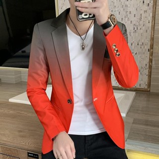 Mhkv夾克lelaki Tekstur lembut風格西裝外套男春秋漸變西裝韓版潮修身非主流夾克青年帥氣西裝男士休閒
