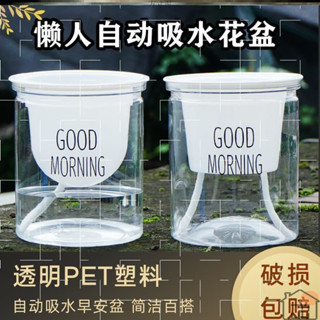 塑膠自吸水懶人盆綠蘿髮財樹水培透明早安盆家用客廳花架子小花盆