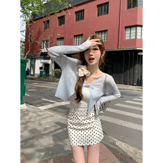新中式盤扣防曬開衫女夏薄款外搭配吊帶裙子披肩罩衫冰絲針織上衣