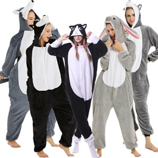 臺灣發貨- 成人哈士奇 Kigurumi 動物松鼠 Cosplay 睡衣情侶連體衣 保暖冬季家居服 睡衣派對服裝