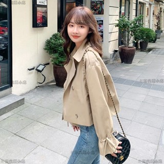 臺灣齣貨li⭐短版風衣女小個子 春鞦新款韓版寬鬆顯瘦外穿百搭爆款外套女裝