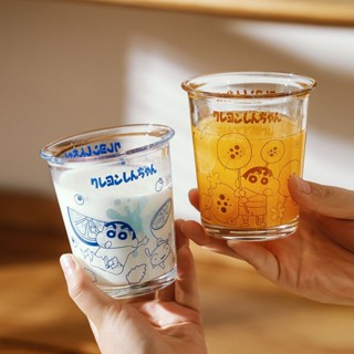 【Kira】蠟筆小新正品玻璃杯高顏值家用水杯果汁飲料咖啡杯子玻璃杯 反口玻璃杯 冰美式拿鐵咖啡杯 飲料杯 牛奶杯 泡茶杯