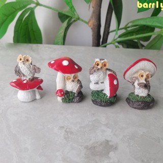 BARR1Y貓頭鷹蘑菇裝飾品,防水的有創造力的動物雕像,微景觀樹脂模擬生動微型人物雕塑內閣