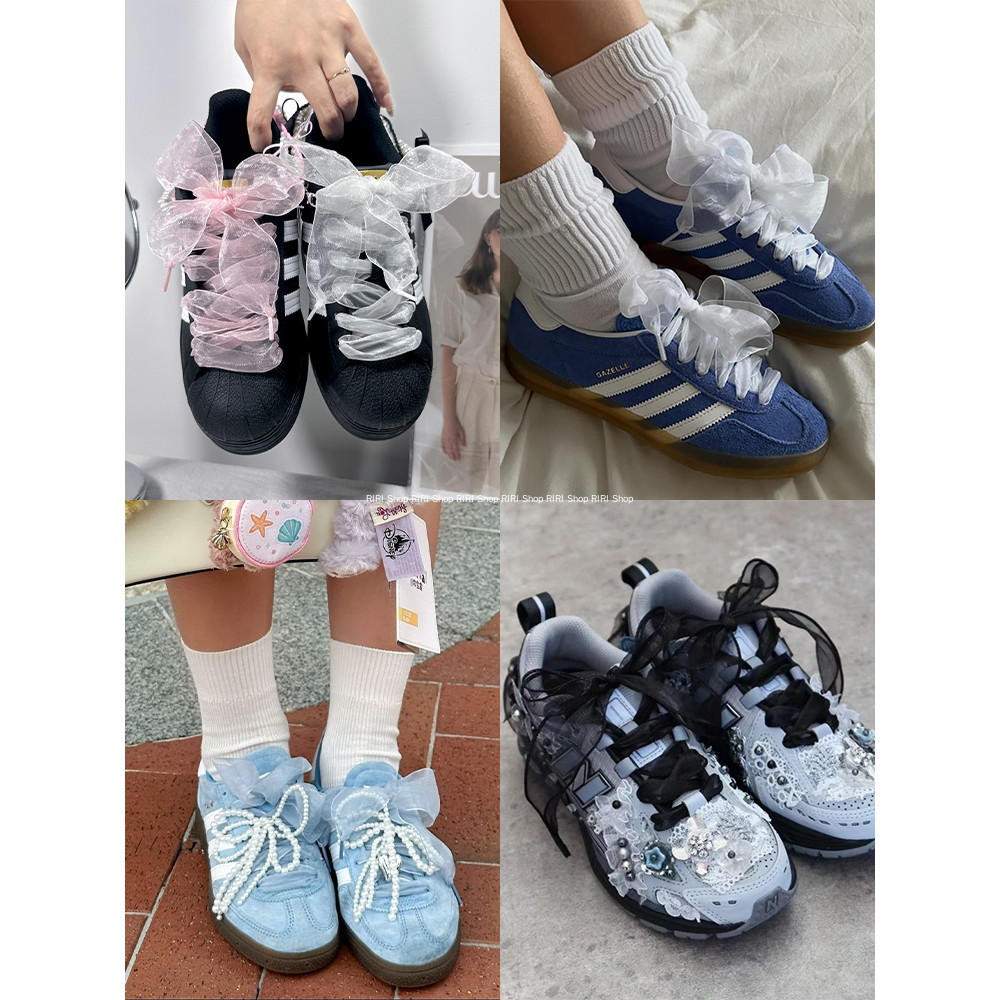RIRI Shop｜隔日到貨｜【2條裝】雪紡紗鞋帶 薄絲綢緞緞帶鞋帶  球鞋配飾 阿甘鞋運動鞋貝殻鞋德訓鞋DIY改造